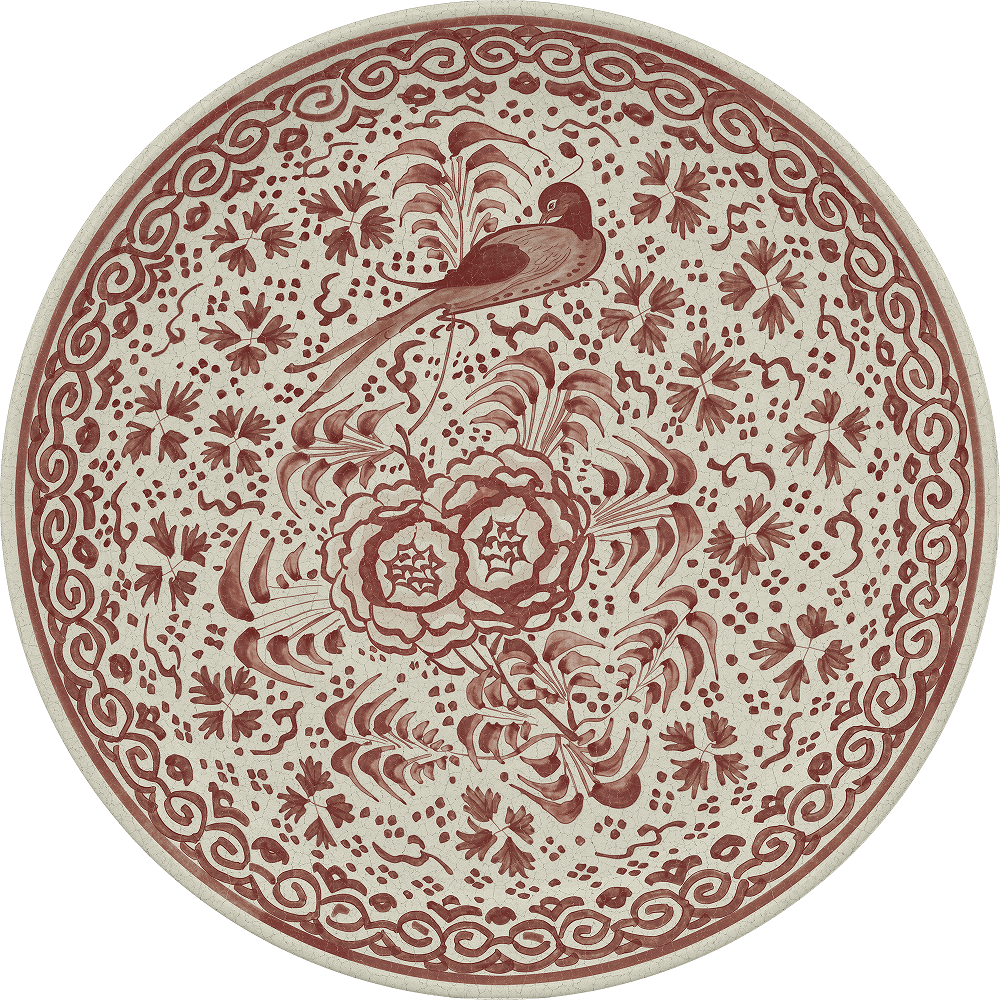 Avian Garden Carmine - vinyl floor cloth all round sizes