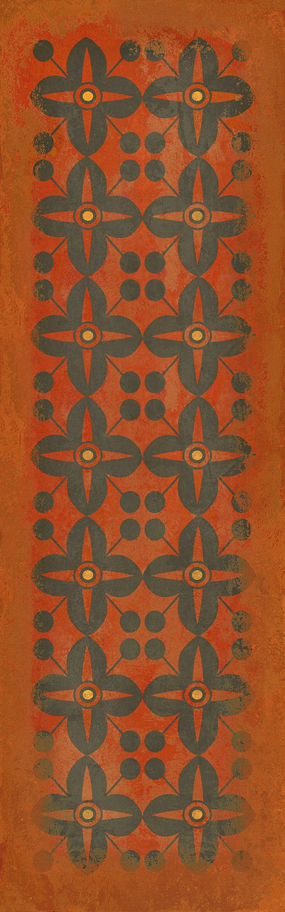 Classic Pattern 3 Red Rum (distressed) - vinyl floor cloth sizes 26x83, 36x115