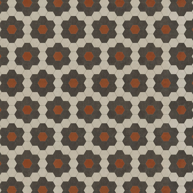 Classic Pattern 2 Organic Synthesis - (lightly distressed) - vinyl floor cloth sizes 36x36, 48x48, 60x60, 72x72