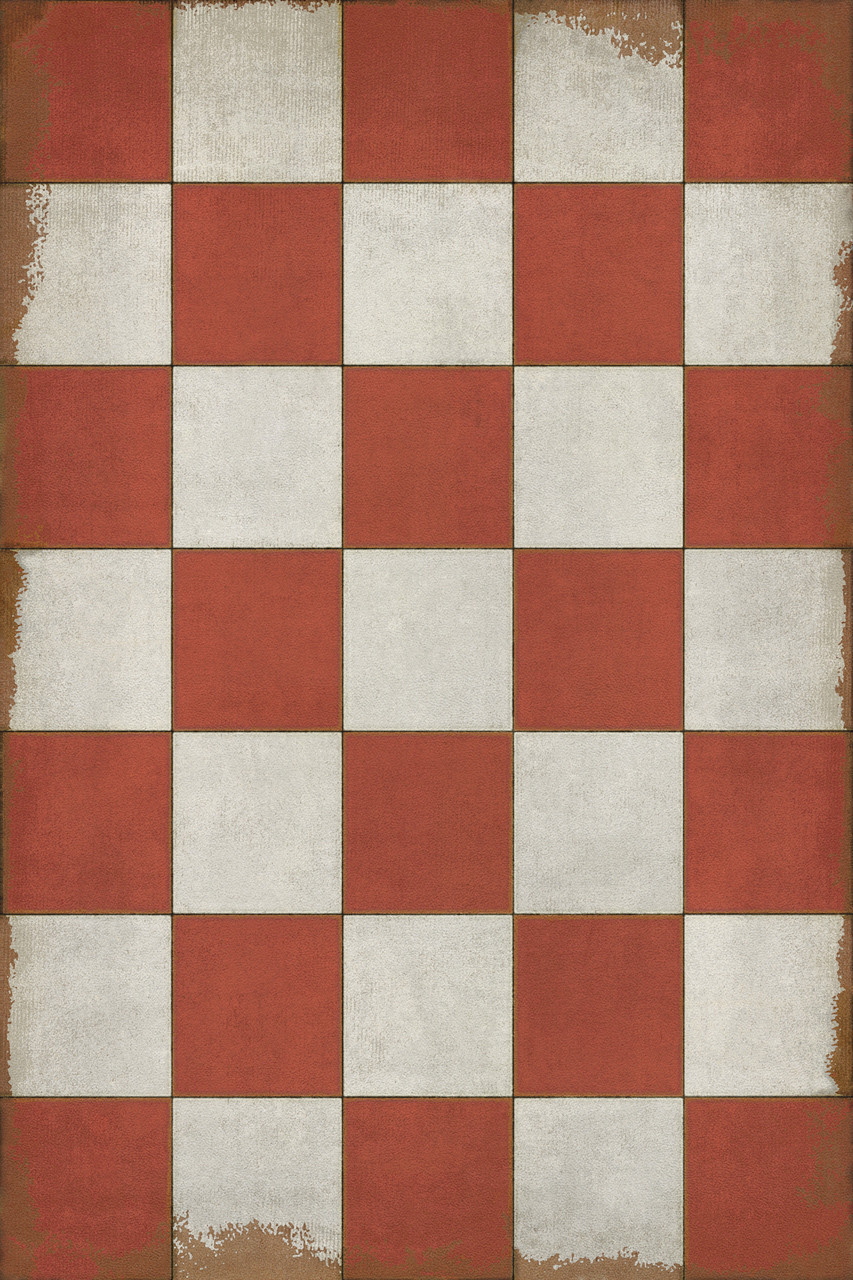 Classic Pattern 7 Checked Out (distressed)- vinyl floor cloth sizes 21x30, 24x36, 30x42, 43x60, 48x67, 54x76