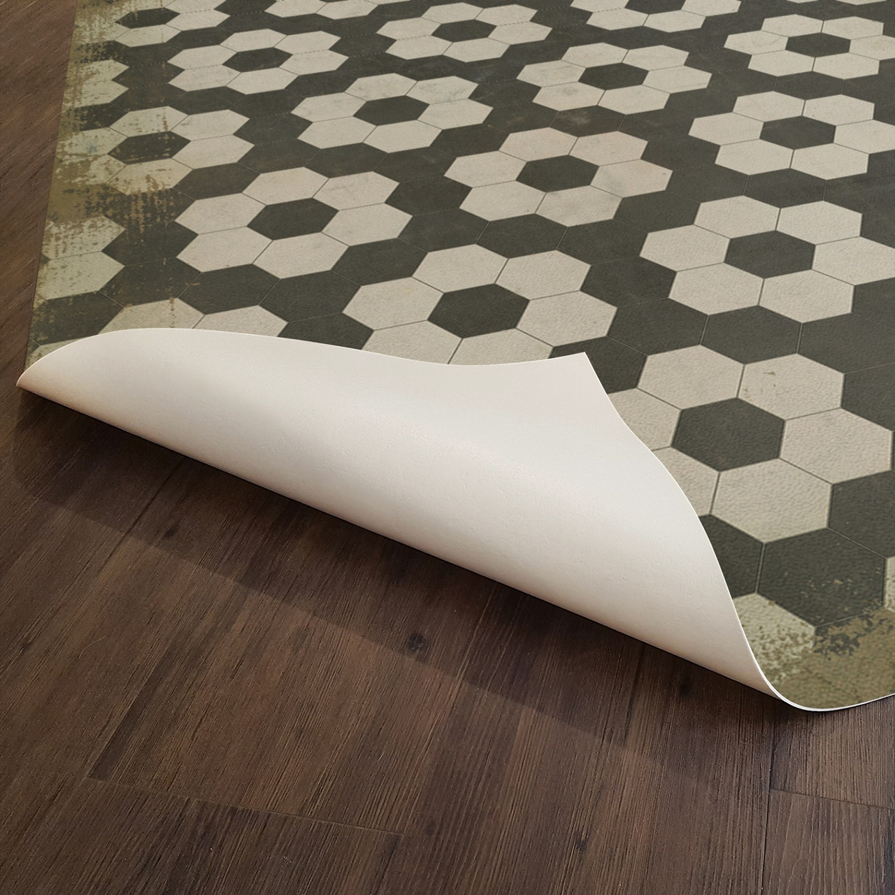Classic Pattern 2 Resonance (distressed) - vinyl floor cloth underside 