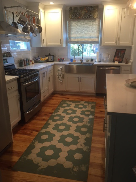 Classic Pattern 2 Water Lilies (distressed) - vinyl floor cloth used in a kitchen 