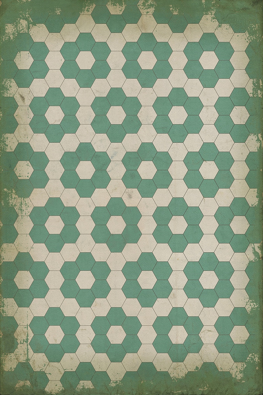 Classic Pattern 2 Water Lilies (distressed) - vinyl floor cloth sizes 20x30, 24x36, 30x44, 38x56, 52x76, 70x102