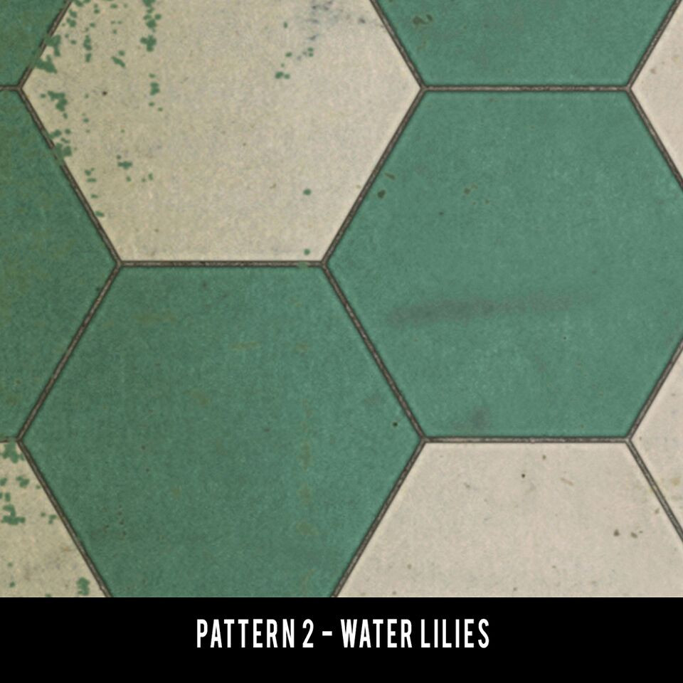 Classic Pattern 2 Water Lilies (distressed) - vinyl floor cloth swatch sample