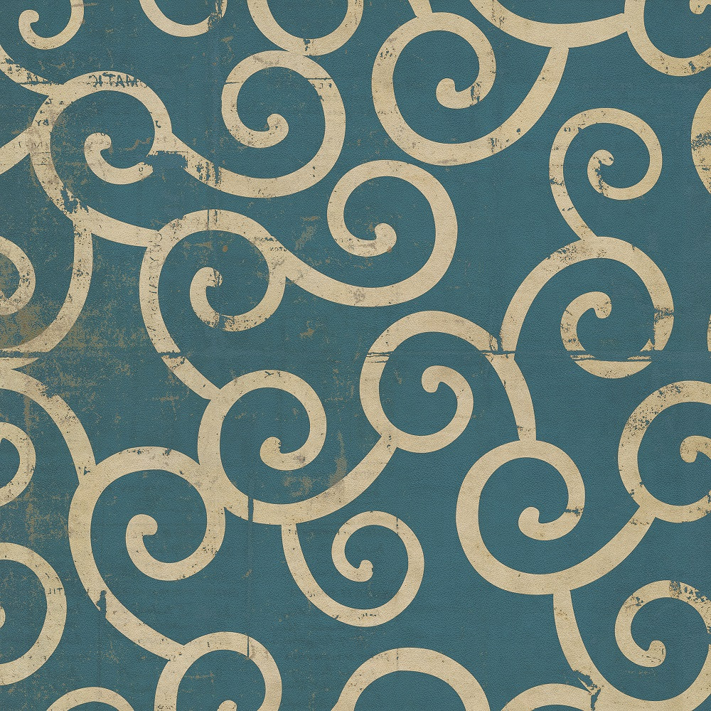Classic Pattern 4 Tsunami (distressed)- vinyl floor cloth sizes 36x36, 48x48, 60x60, 72x72