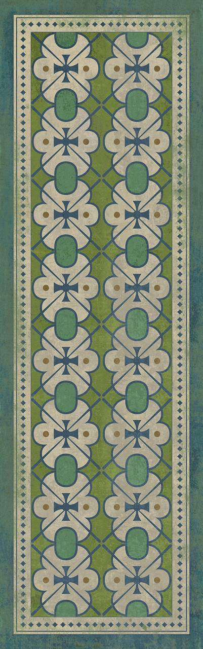 Classic Pattern 5 Mrs Peacock - vinyl floor cloth sizes 26x83, 36x115