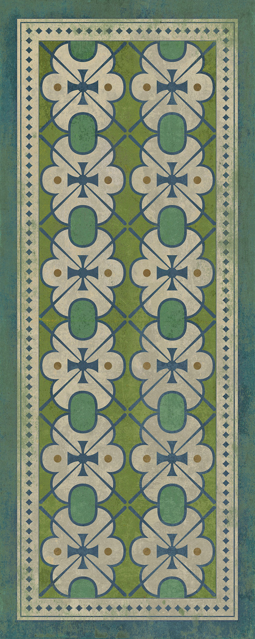Classic Pattern 5 Mrs Peacock - vinyl floor cloth sizes 30x75, 36x90