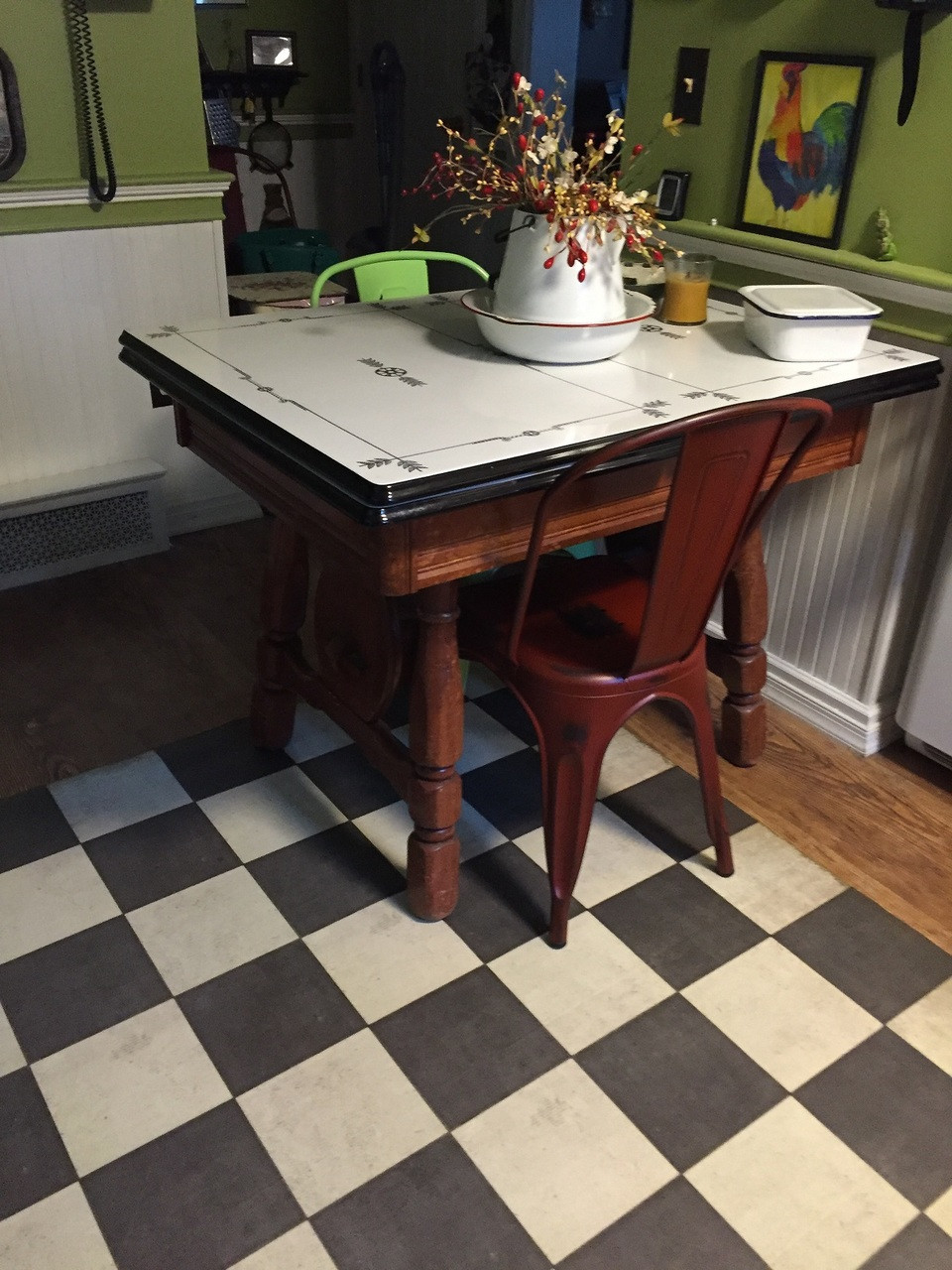 Classic Pattern 7 Checkered Past - (distressed) - vinyl floor cloth used in a kitchen 