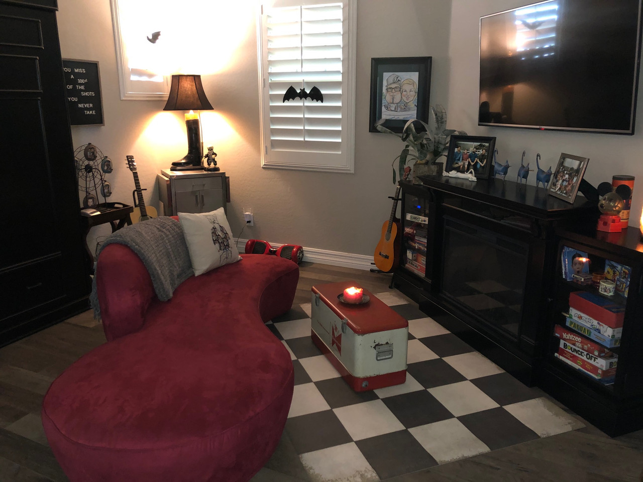 Classic Pattern 7 Checkered Past - (distressed) - vinyl floor cloth used in a living area