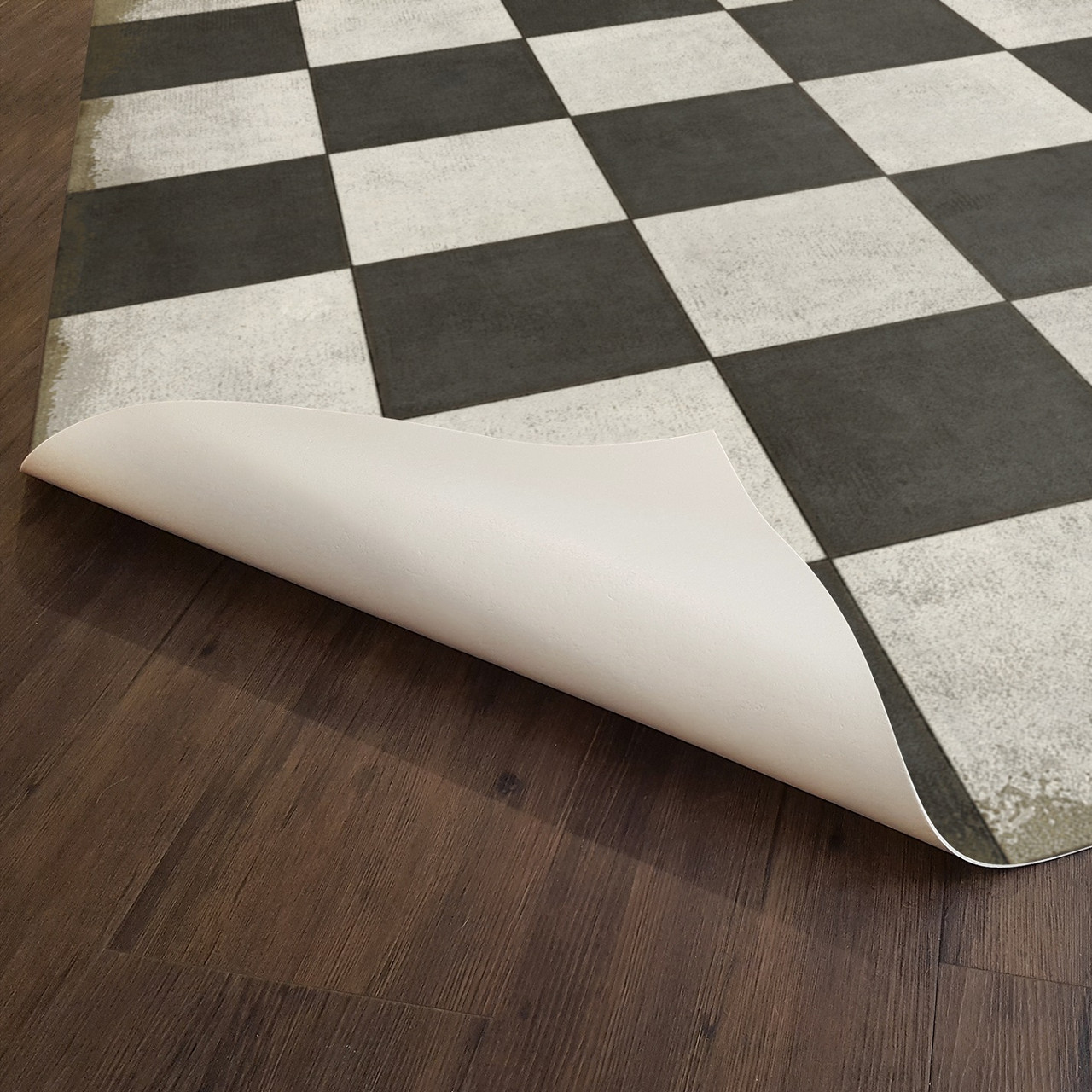 Classic Pattern 7 Checkered Past - (distressed) - vinyl floor cloth underside 