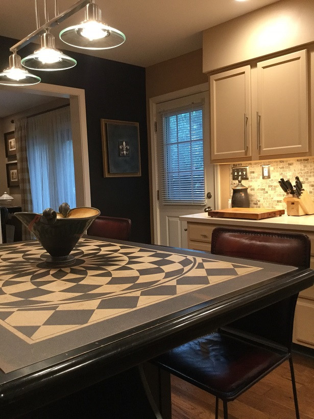 Classic Pattern 1 We're All Mad Here (distressed) - vinyl floor cloth as a table top protector 