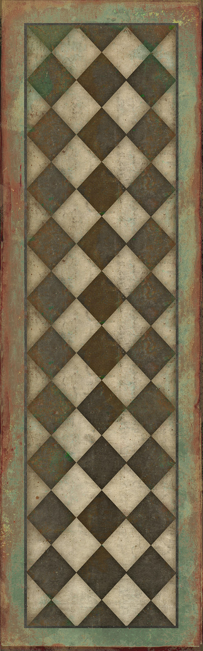Classic Pattern 9 Checkmate - vinyl floor cloth sizes 24x77, 26x83, 30x96, 36x115