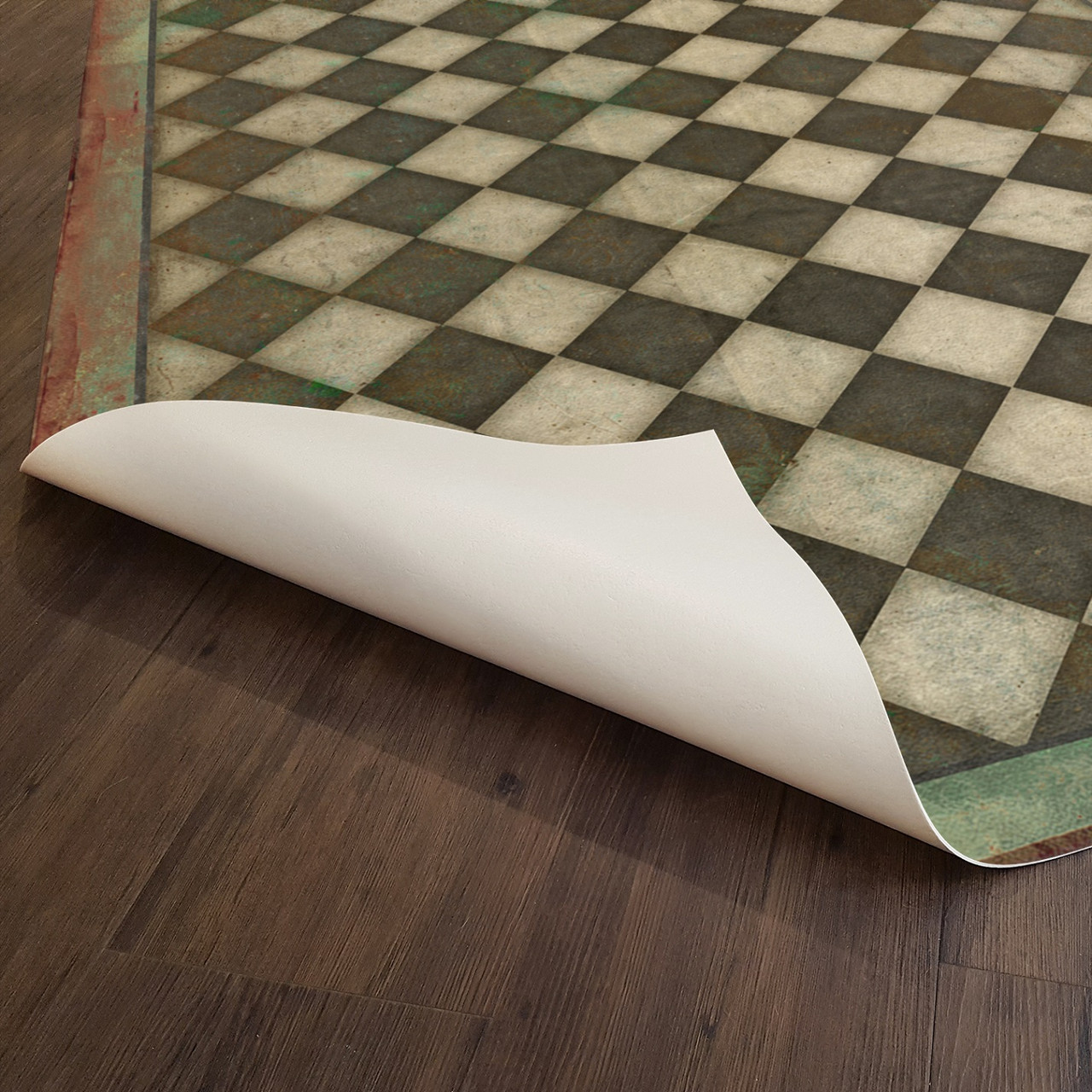 Classic Pattern 9 Checkmate - vinyl floor cloth underside 