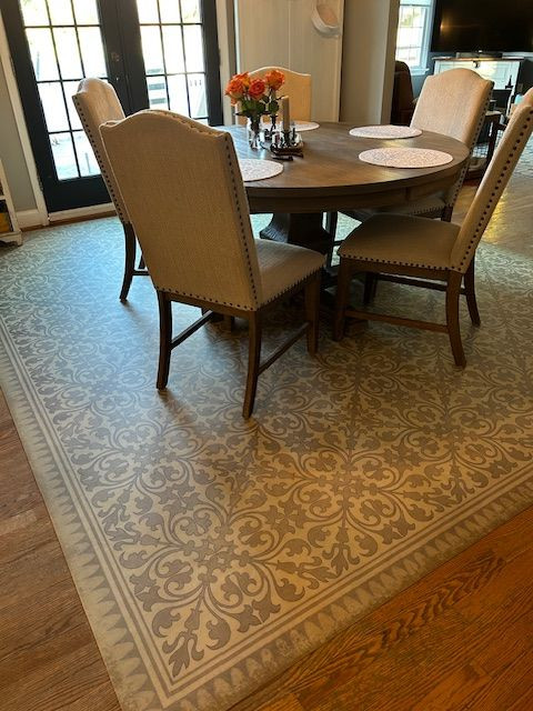 Classic Pattern 21 The White Rabbit - vinyl floor cloth used in a dining room