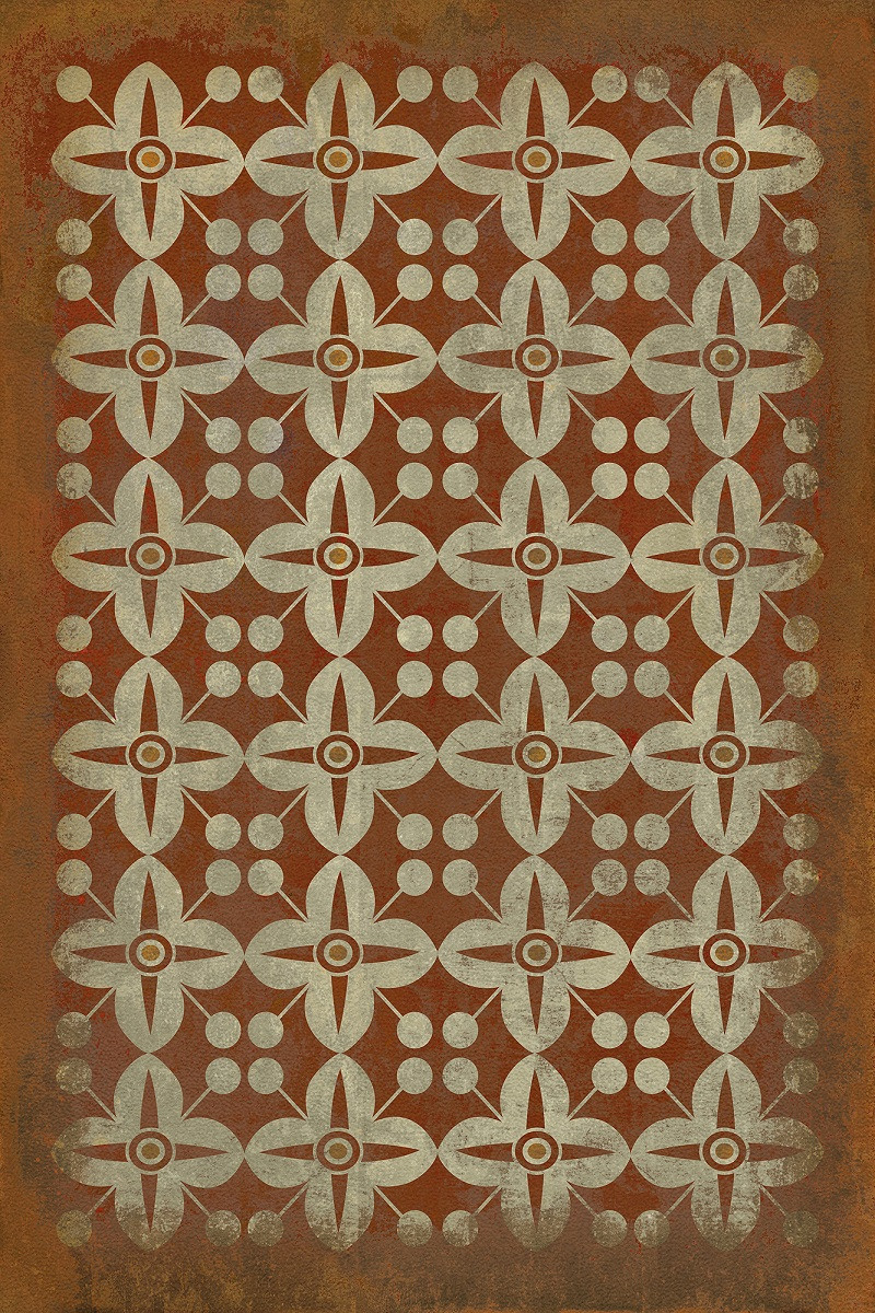 Classic Pattern 3 The Poppy Field (distressed) - vinyl floor cloth sizes 20x30, 24x36, 30x44, 38x56, 52x76, 70x102