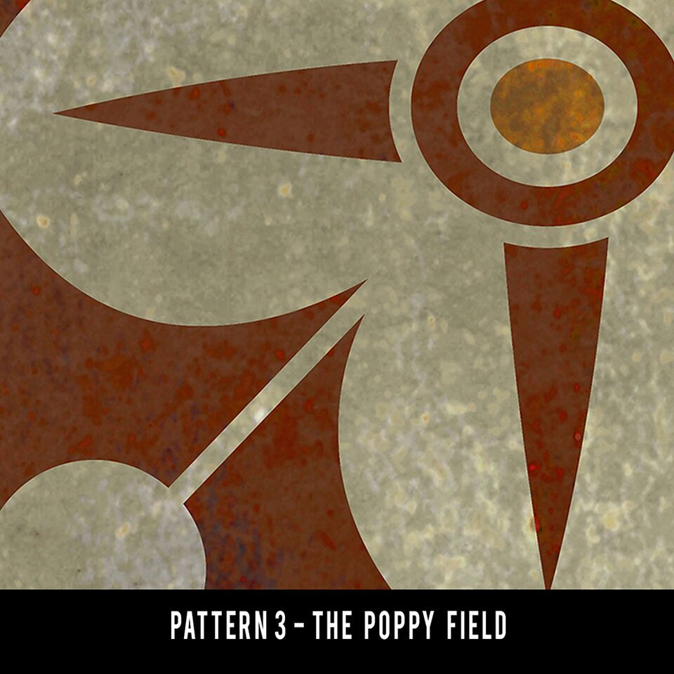 Classic Pattern 3 The Poppy Field (distressed) - vinyl floor cloth swatch sample