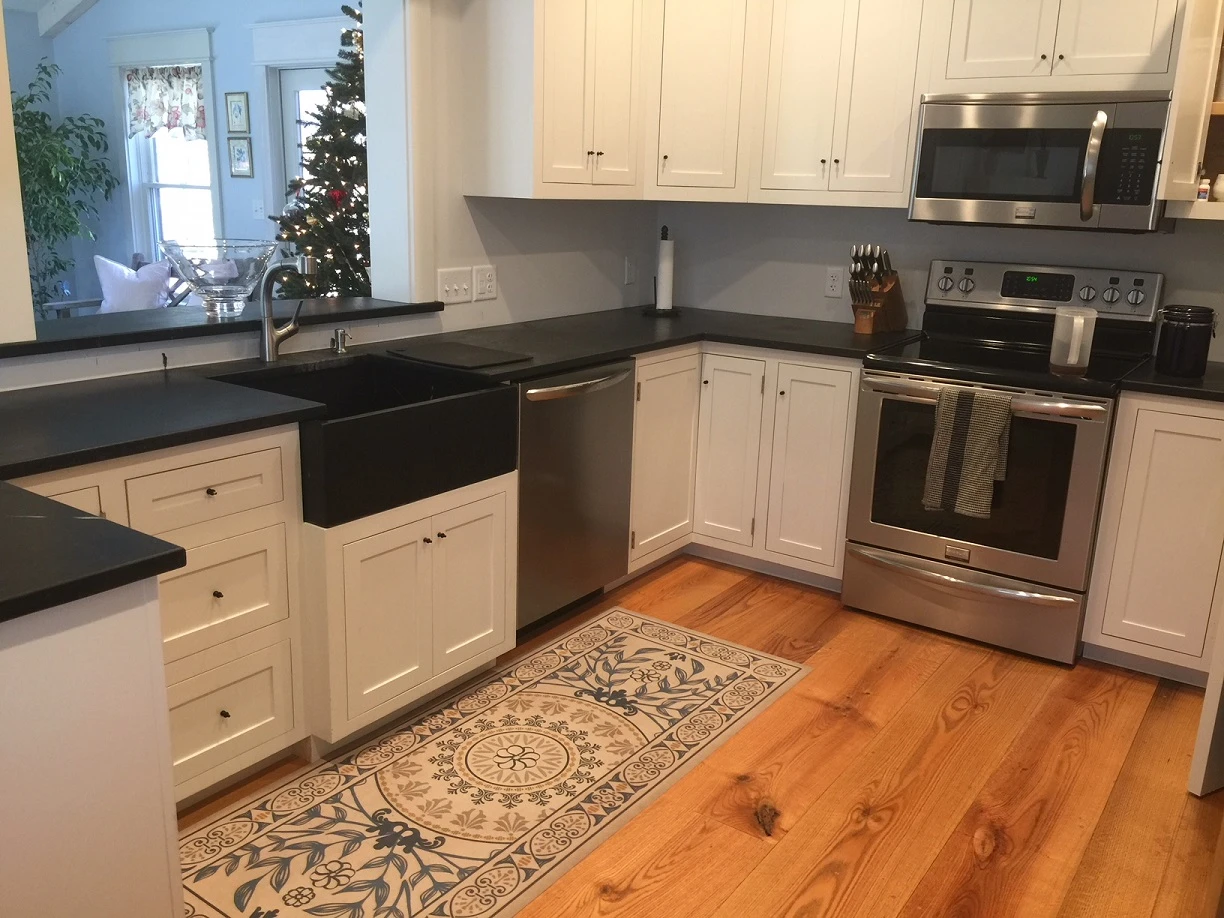 Pattern 40 Villa dEste - vinyl floor cloth runner used in a kitchen 