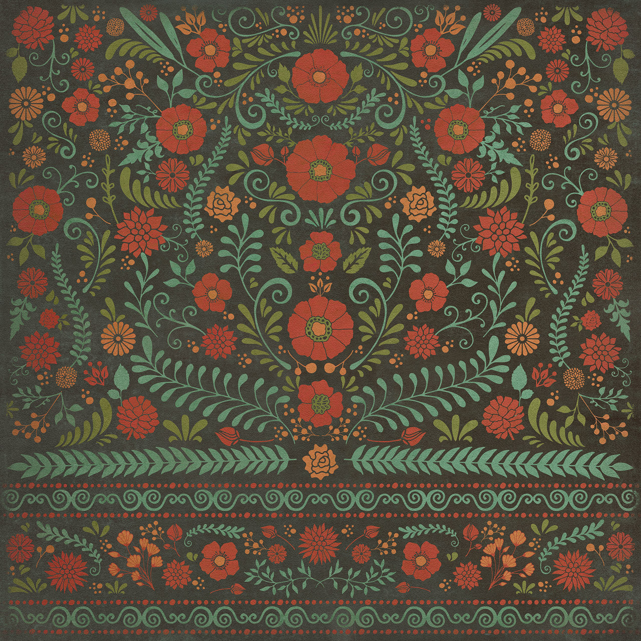 Pattern 36 A Garden to Walk In - vinyl floor cloth, Image for all square sizes 