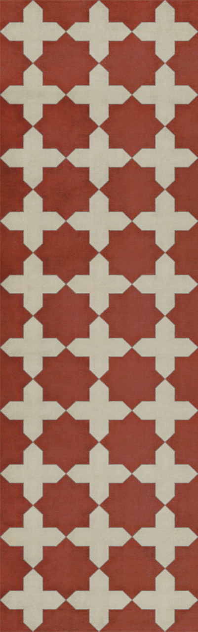 Pattern 23 Red Like Crimson - vinyl floor cloth sizes 24x77, 26x83, 30x96, 36x115