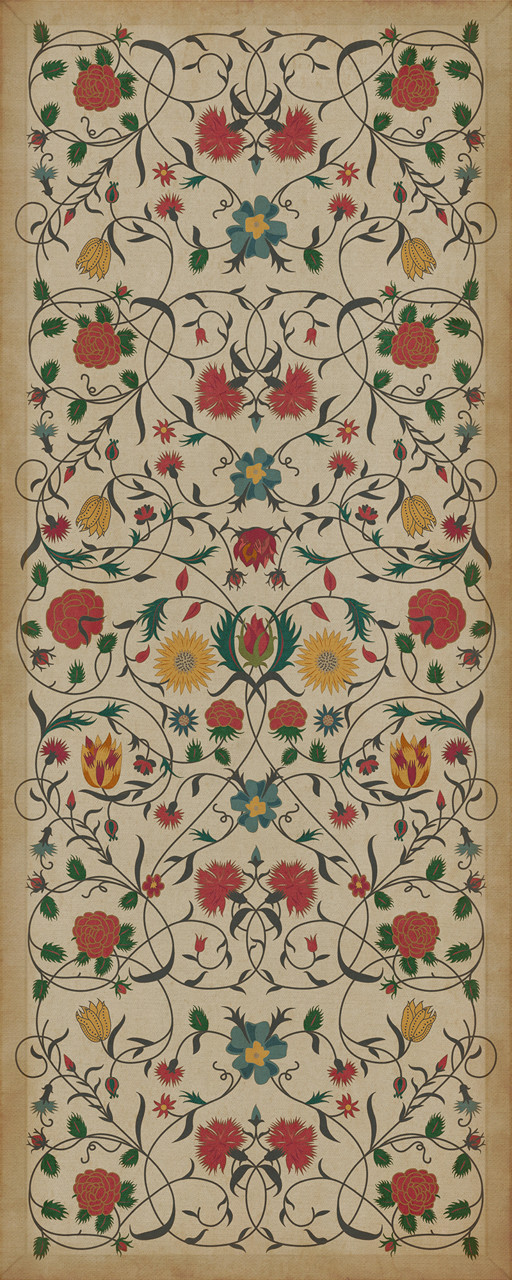 Williamsburg Floral Abigail - vinyl floor cloth size 30x75, 36x90