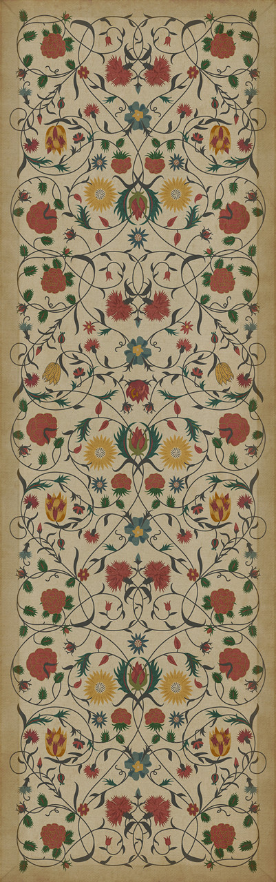 Williamsburg Floral Abigail - vinyl floor cloth size 36x115