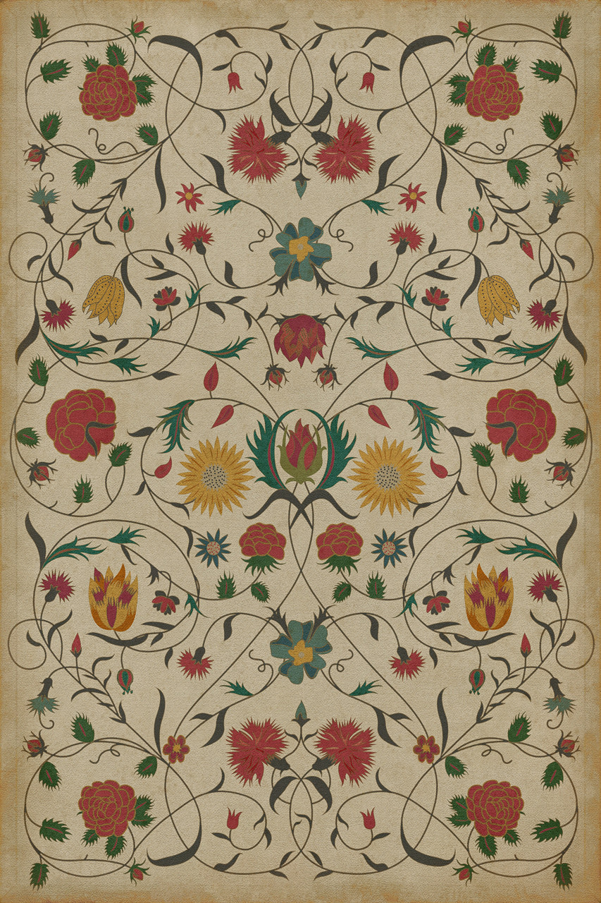 Williamsburg Floral Abigail - vinyl floor cloth Image for all rectangle sizes
