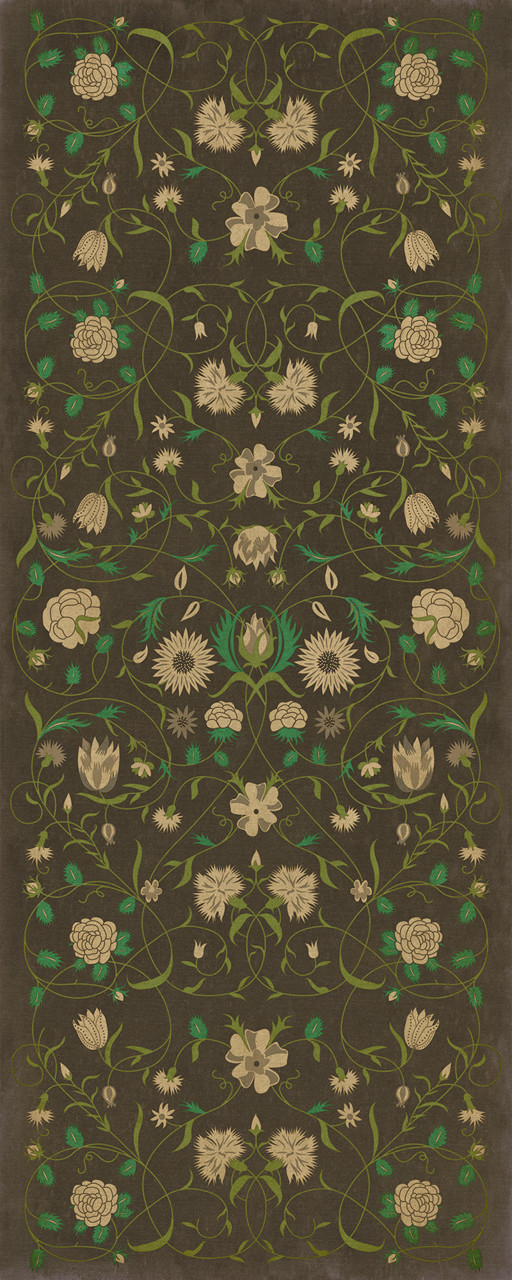 Williamsburg Floral Emma - vinyl floor cloth size 36x90