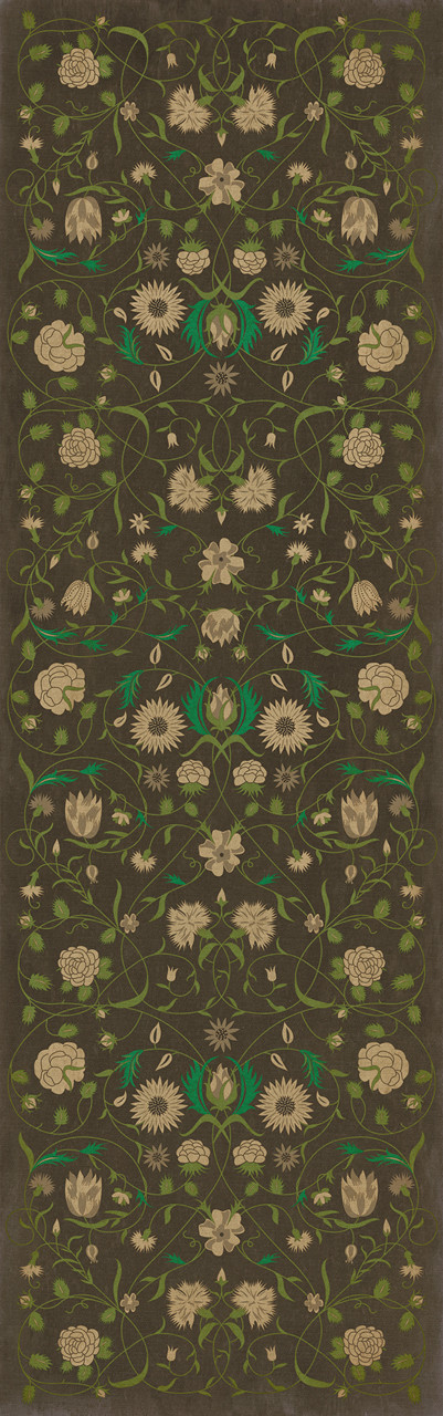 Williamsburg Floral Emma - vinyl floor cloth size 36x115