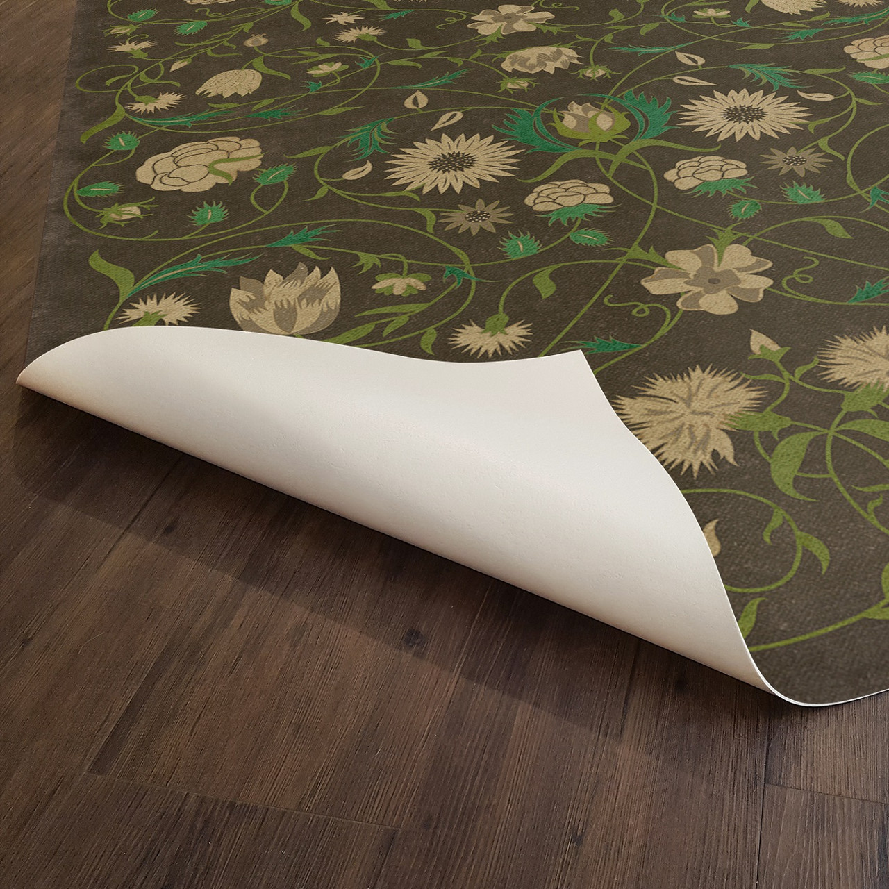 Williamsburg Floral Emma - vinyl floor cloth underside 