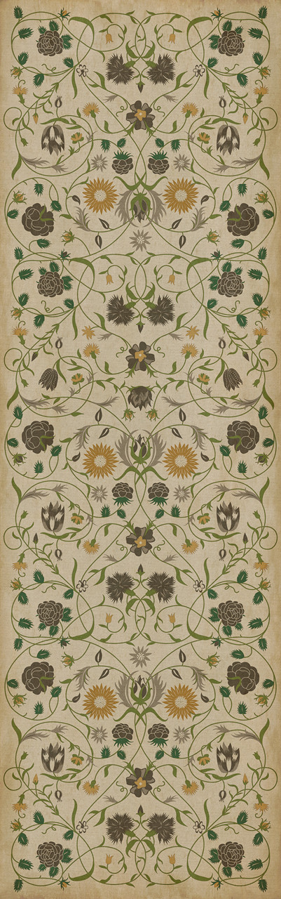 Williamsburg Floral Martha - vinyl floor cloth size 24x77, 30x96, 36x115