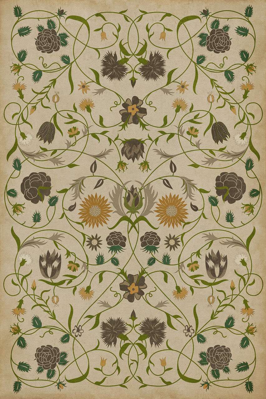 Williamsburg Floral Martha - vinyl floor cloth Image for all rectangle sizes