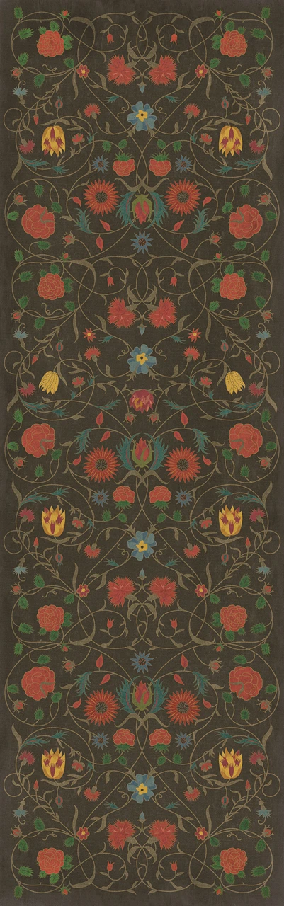 Williamsburg Floral Susannah - vinyl floor cloth 24x77, 30x96, 36x115
