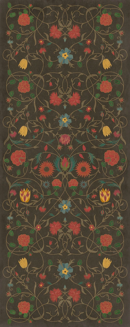 Williamsburg Floral Susannah - vinyl floor cloth 30x75, 36x90