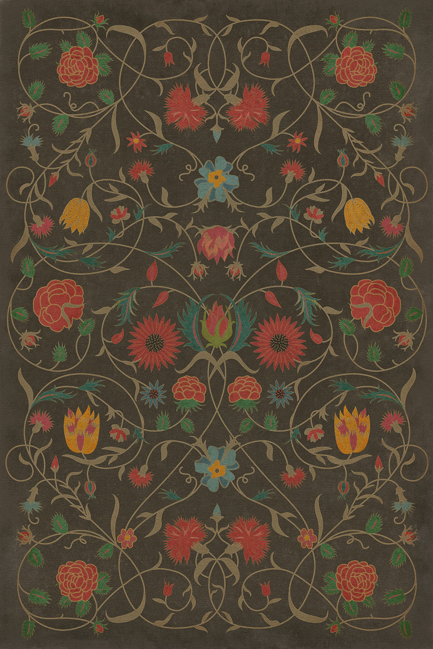 Williamsburg Floral Susannah - vinyl floor cloth Image for all rectangle sizes