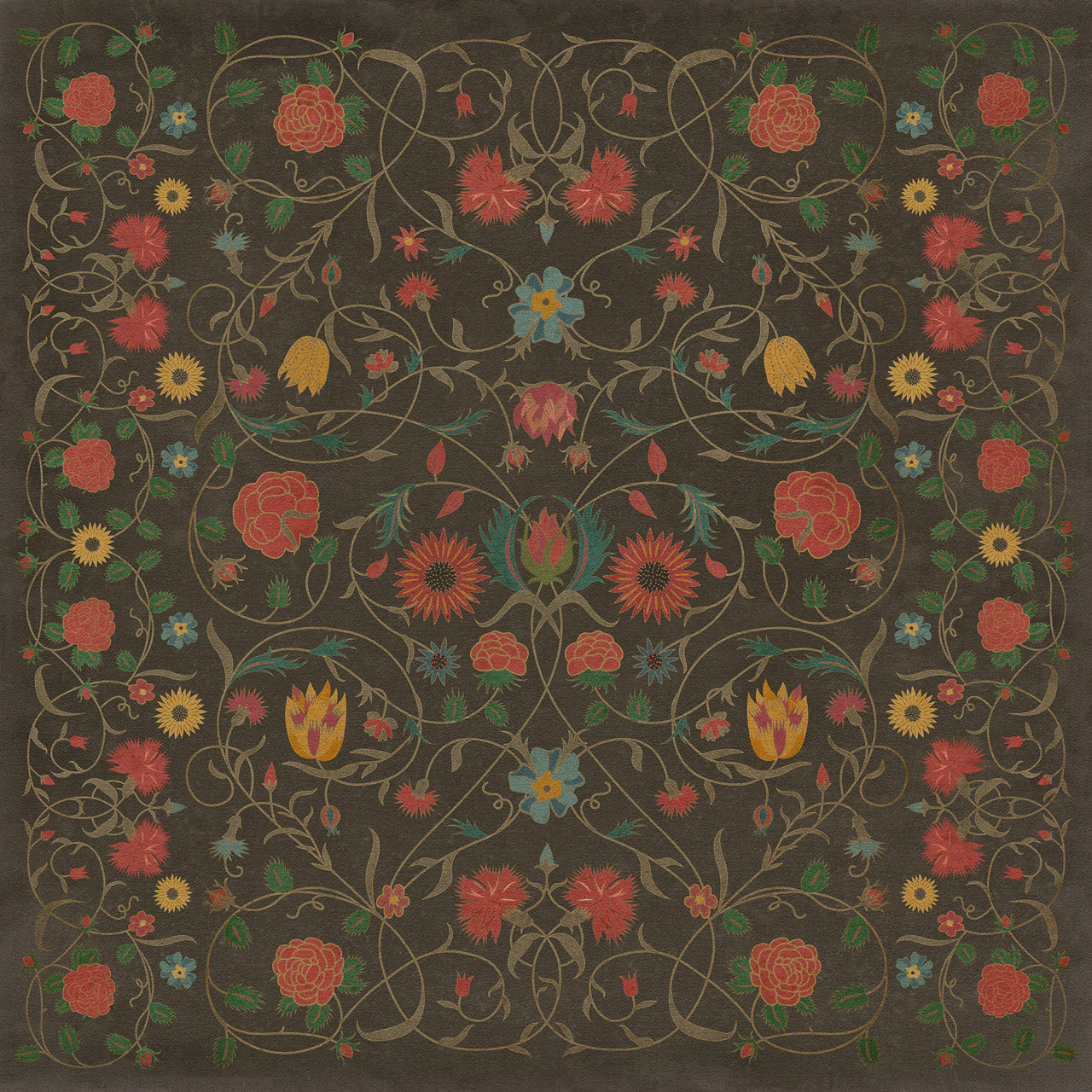 Williamsburg Floral Susannah - vinyl floor cloth Image for all square sizes