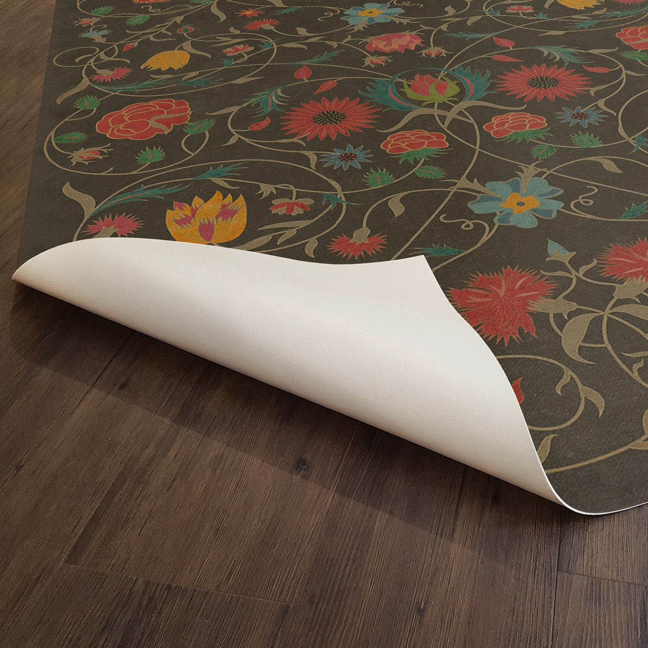 Williamsburg Floral Susannah - vinyl floor cloth underside 