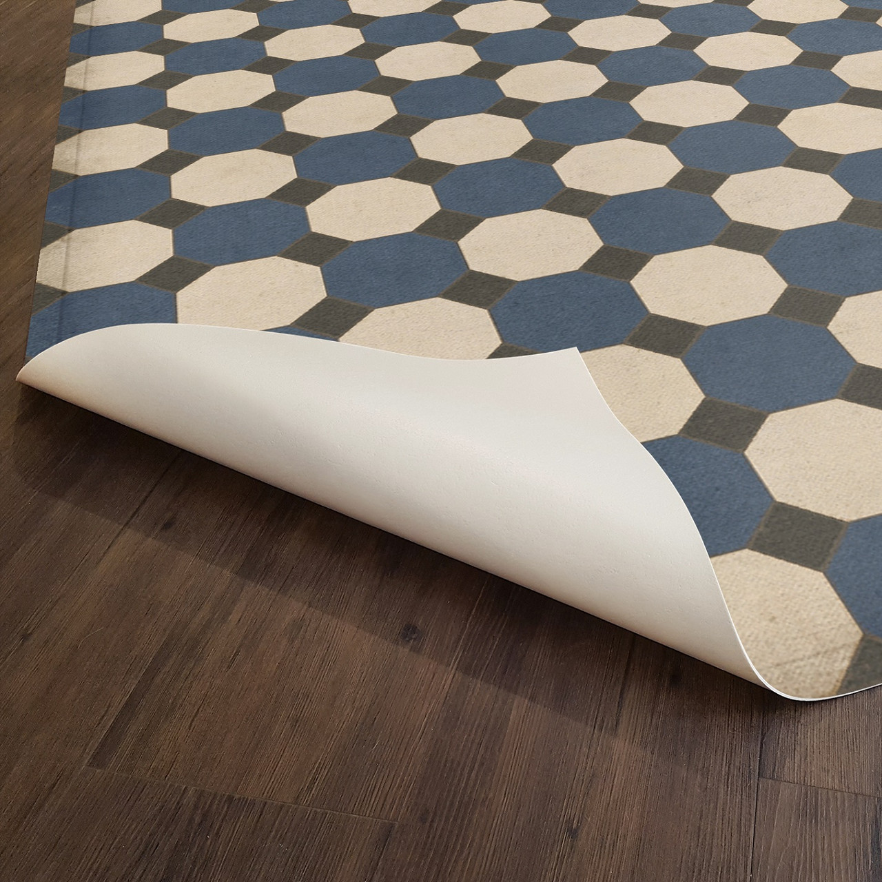 Williamsburg Octagons Washington - vinyl floor cloth underside 