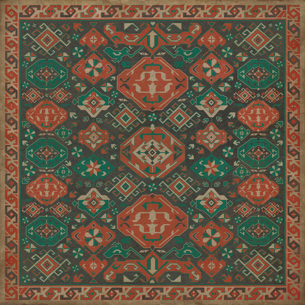 Williamsburg Traditional Clove - vinyl floor cloth image for all square sizes