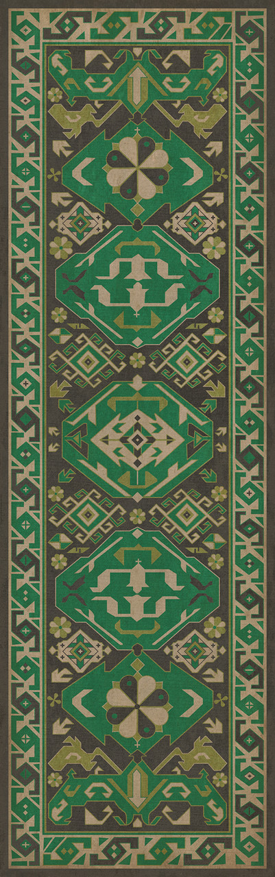 Williamsburg Traditional Dill - vinyl floor cloth sizes 24x77, 30x96, 36x115