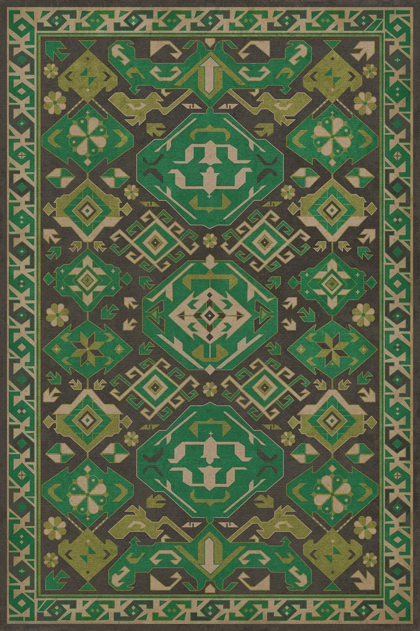 Williamsburg Traditional Dill - vinyl floor cloth image for all rectangle sizes