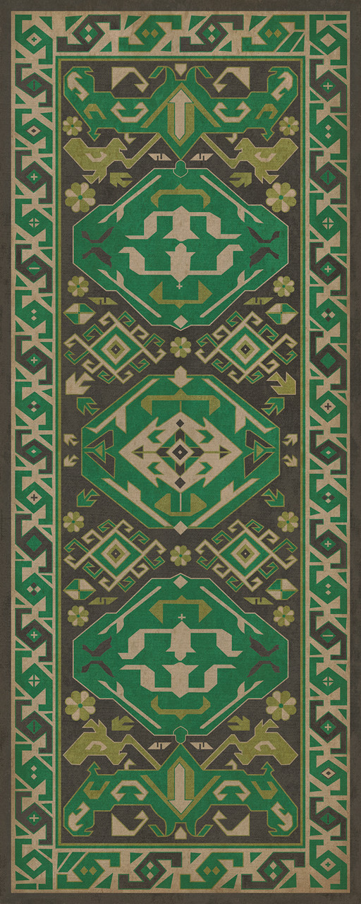 Williamsburg Traditional Dill - vinyl floor cloth size 36x90