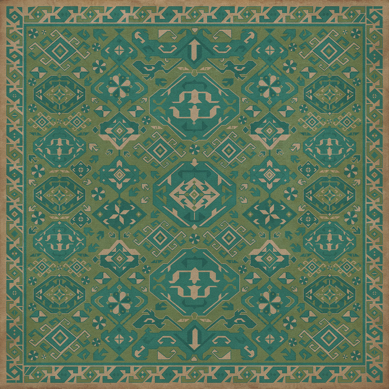 Williamsburg Traditional Mint - vinyl floor cloth image for all square sizes