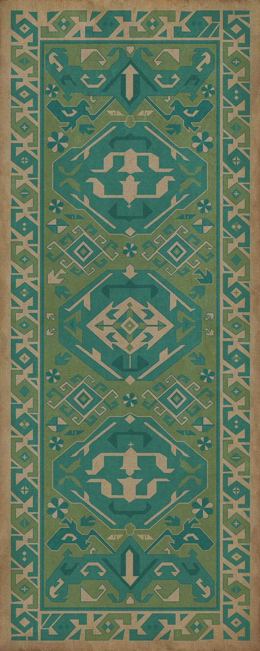 Williamsburg Traditional Mint - vinyl floor cloth size 36x90
