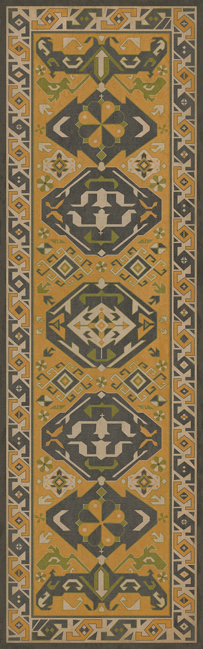 Williamsburg Traditional Mustard - vinyl floor cloth size 36x115