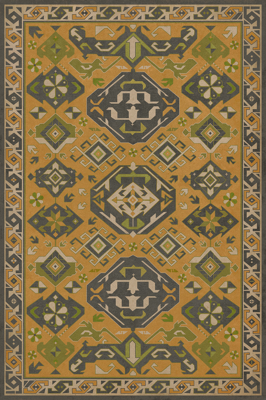 Williamsburg Traditional Mustard - vinyl floor cloth image for all rectangle sizes 