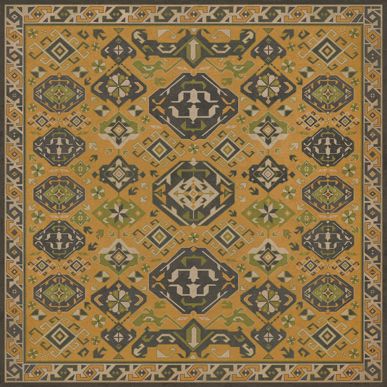 Williamsburg Traditional Mustard - vinyl floor cloth image for all square sizes