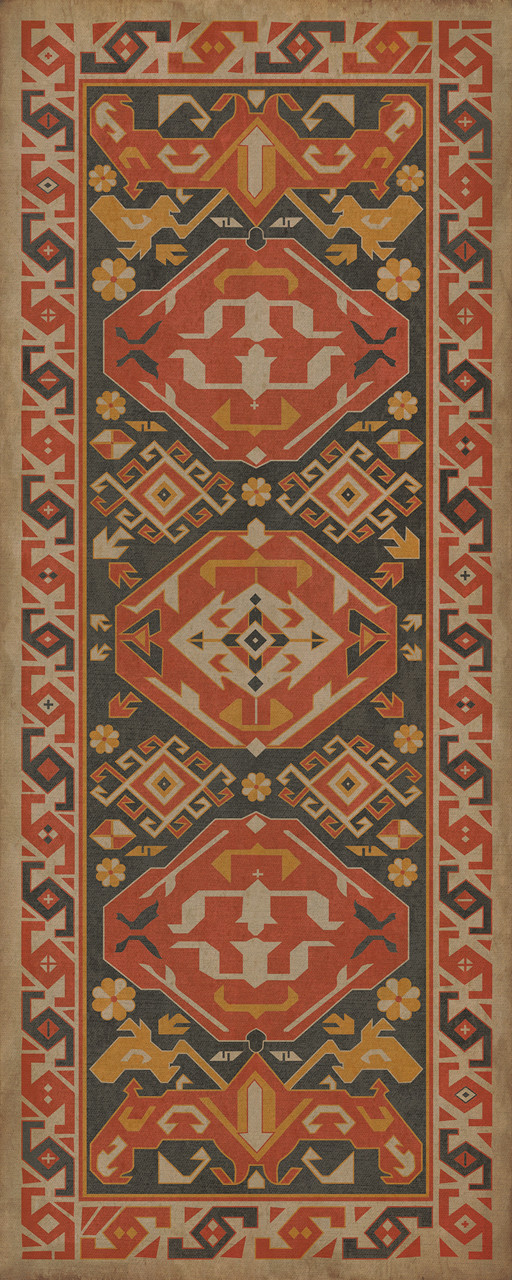 Traditional Paprika - vinyl floor cloth size 36x90