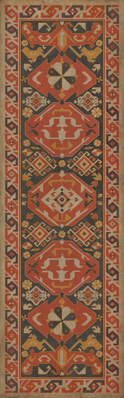 Traditional Paprika - vinyl floor cloth sizes 24x77, 30x96, 36x115