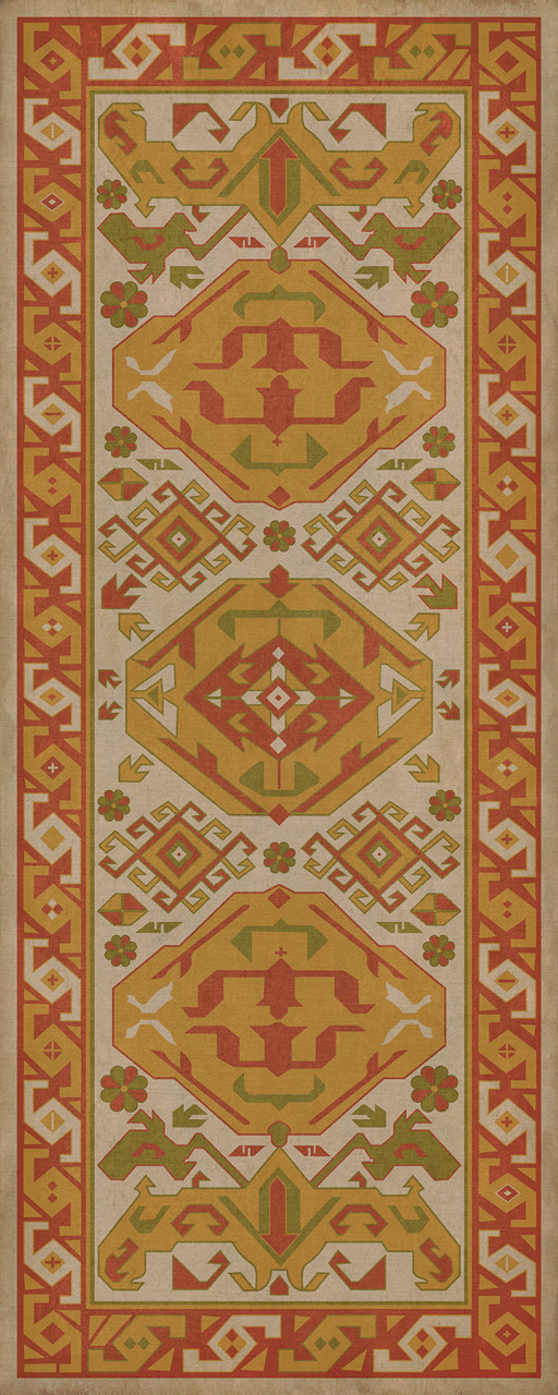 Williamsburg Traditional Saffron - vinyl floor cloth size 36x90