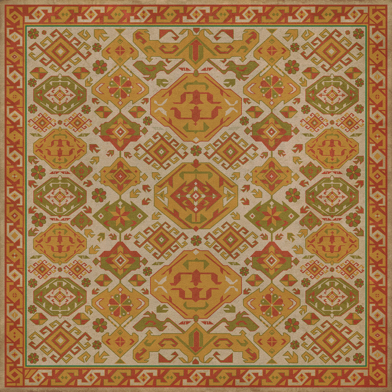 Williamsburg Traditional Saffron - vinyl floor cloth image for all square sizes 